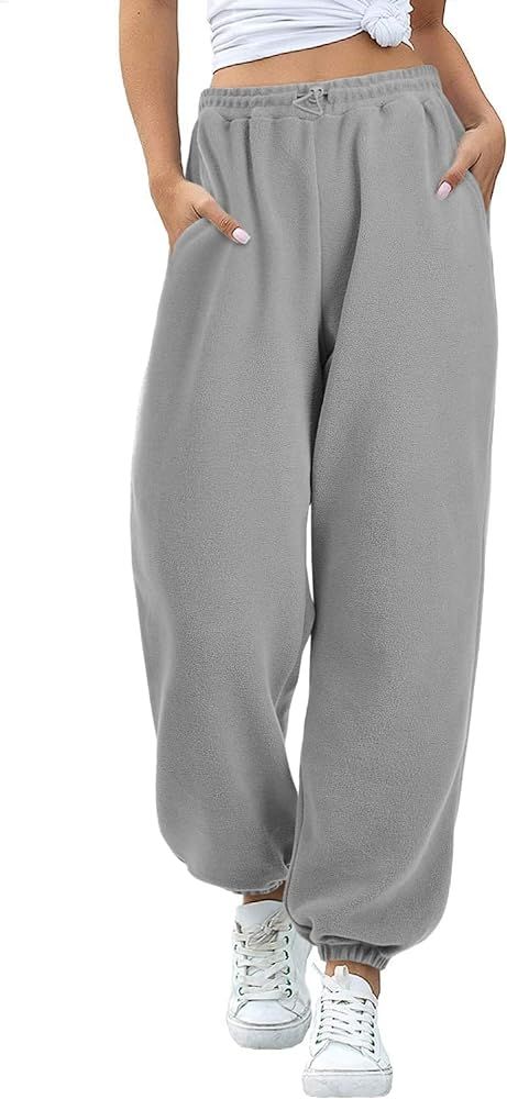 FANOYISI Womens Fleece Sweatpants High Waisted Joggers Elastic Drawstring Fuzzy Sweat Pants with ... | Amazon (US)