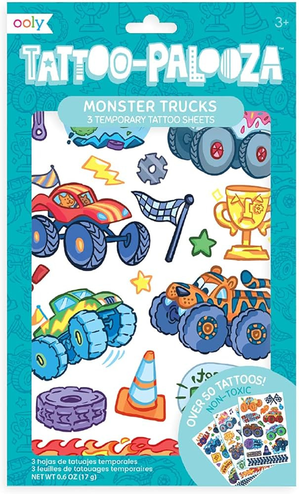 Ooly, Tattoo-Palooza Temporary Tattoos - Monster Truck - 3 Sheets | Amazon (US)