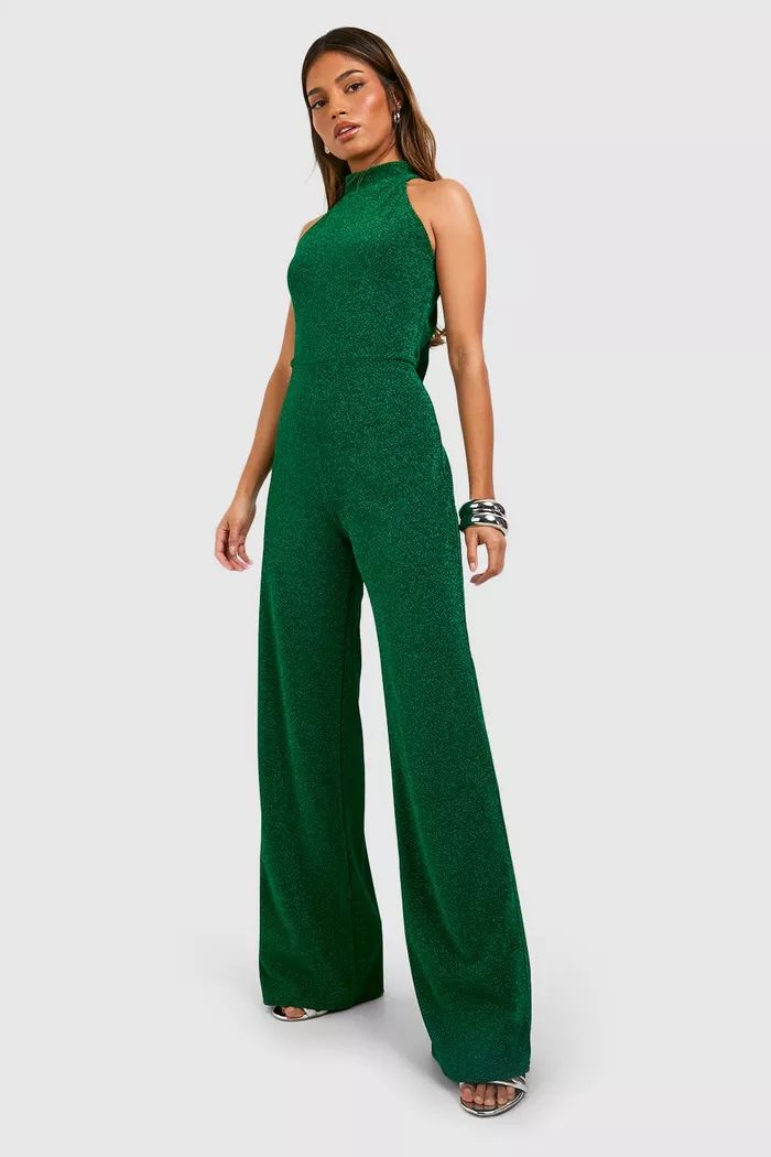 Halterneck Glitter Wide Leg Jumpsuit | Boohoo.com (UK & IE)