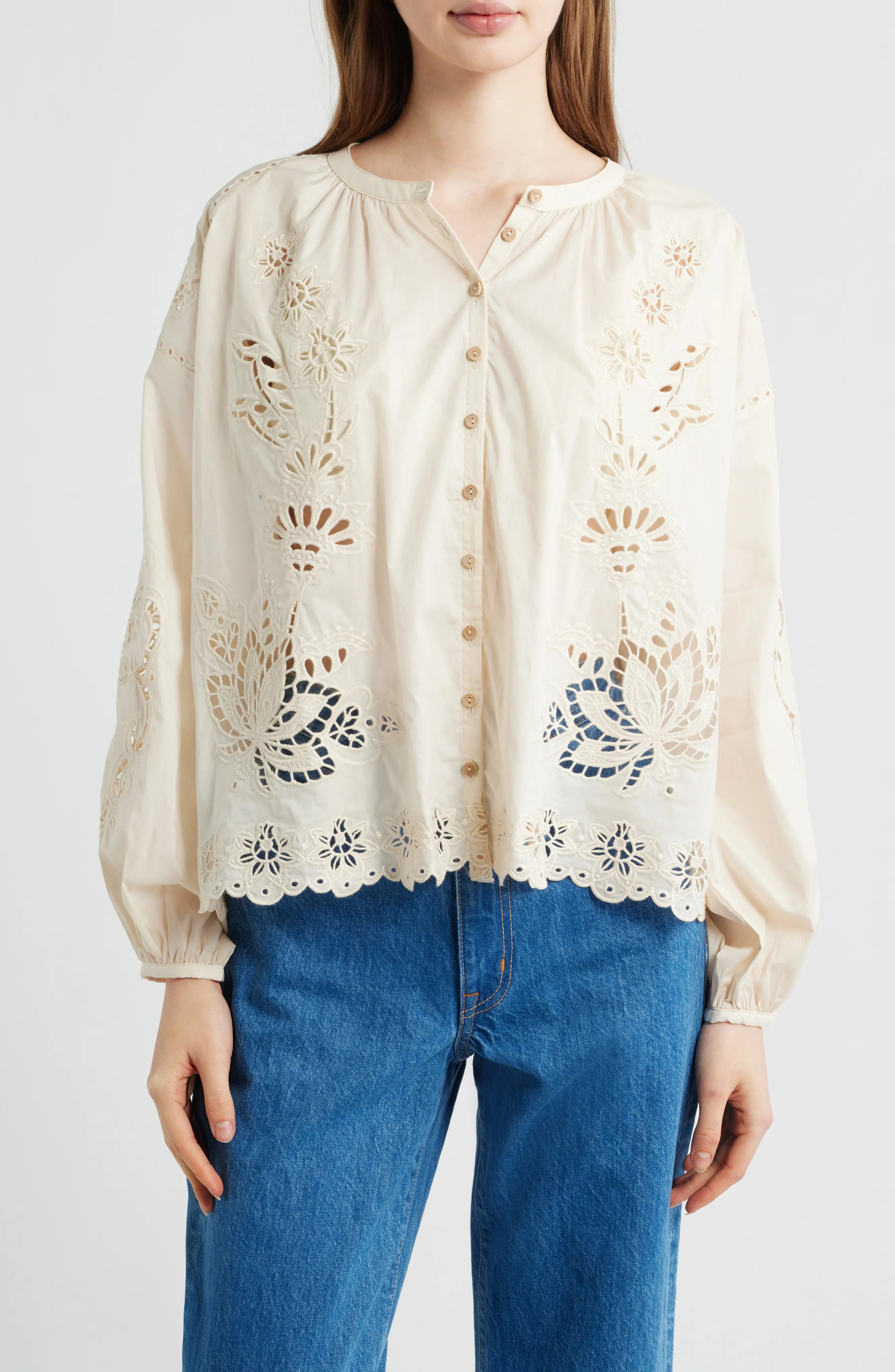 Artisanal Embroidered Eyelet Cotton Button-Up Shirt (Women) | Nordstrom | Nordstrom