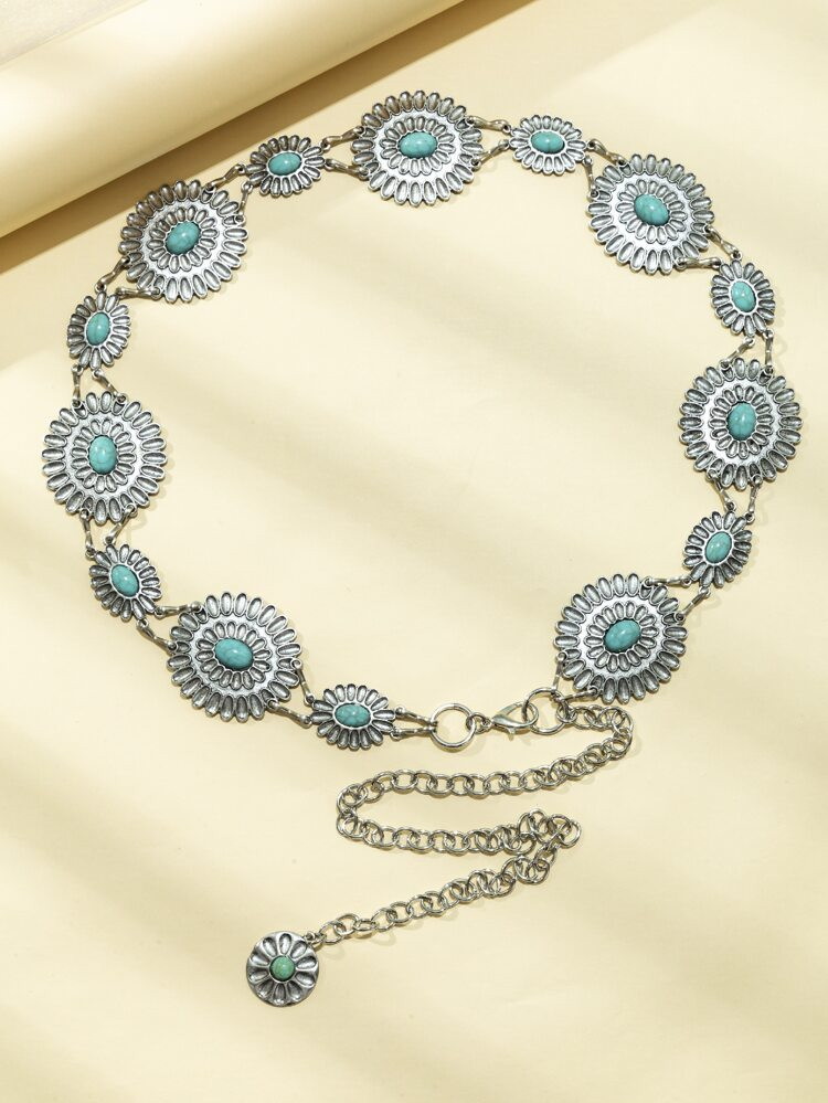 1pc Women Bohemia Turquoise & Flower Decor Chain Belt For Dress Decoration
       
              ... | SHEIN