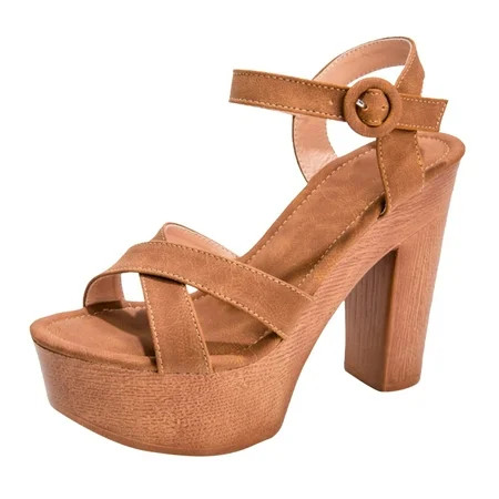 Comfortable Sandals For Women Fashion Buckle Ias With Chunky Heel Sandal Brown 37 | Walmart (US)