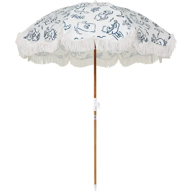 Terrace Business & Pleasure Co. Holiday Umbrella - White Boho Beach Umbrella with Fringe - UPF 50... | Walmart (US)