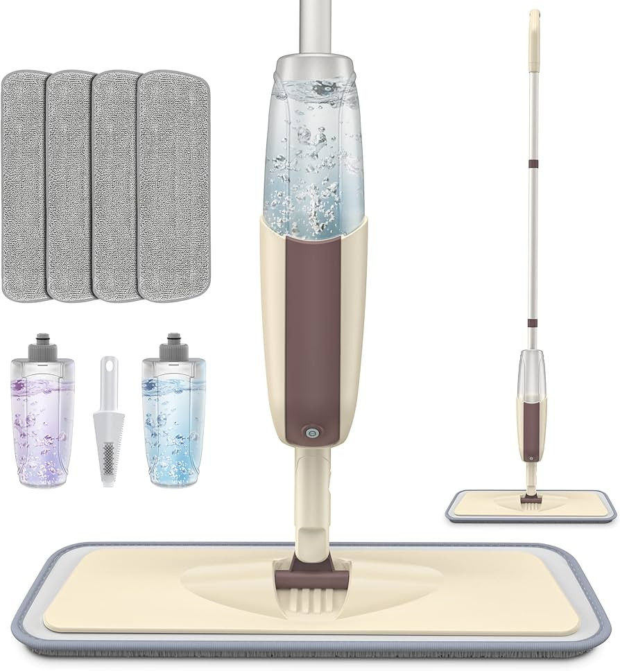 Spray Mop for Floor Cleaning, HOMTOYOU Floor Mop Dry Wet Spray Mop with 2 Refillable Bottle and 4... | Amazon (US)