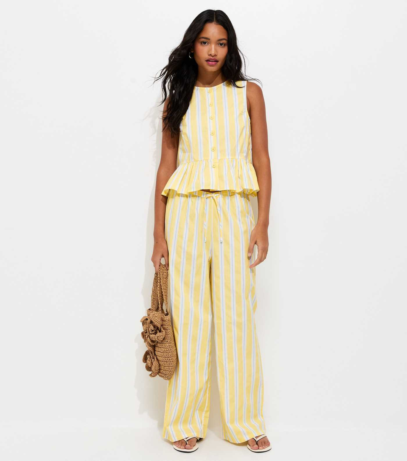Yellow Striped Poplin Wide Leg Trousers | New Look | New Look (UK)