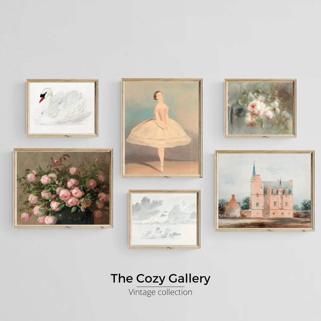 Girl's bedroom ballerina vintage nursery prints  pink tone  PRINTABLE, French Country set of 6 pr... | Etsy (US)