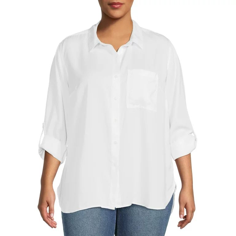 Terra & Sky Women’s Plus Size Button Front Shirt with Long Sleeves - Walmart.com | Walmart (US)