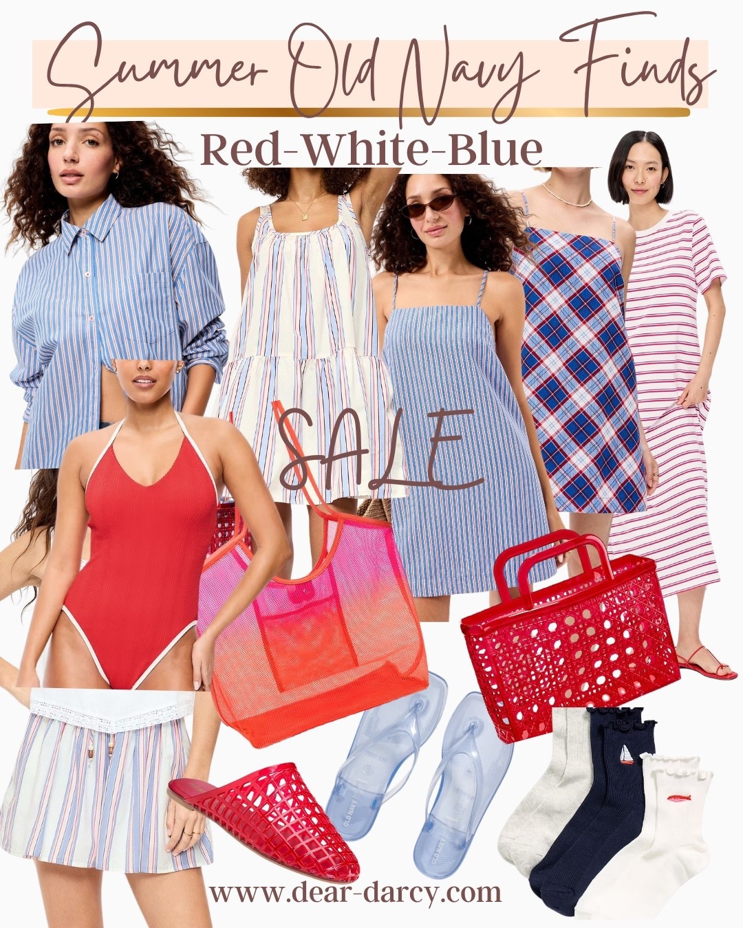 Summer Old Navy Sale

❤️🇺🇸Red white Blue

Summer dresses- button up shirt- one piece swim suits 
Tote bags
Jelly flip flops and sandals 
Large red mesh tote 

Red white blue stripe shorts 

Coastal embroidery ruffle soaks

#LTKSaleAlert #LTKmomlife #LTKOver40