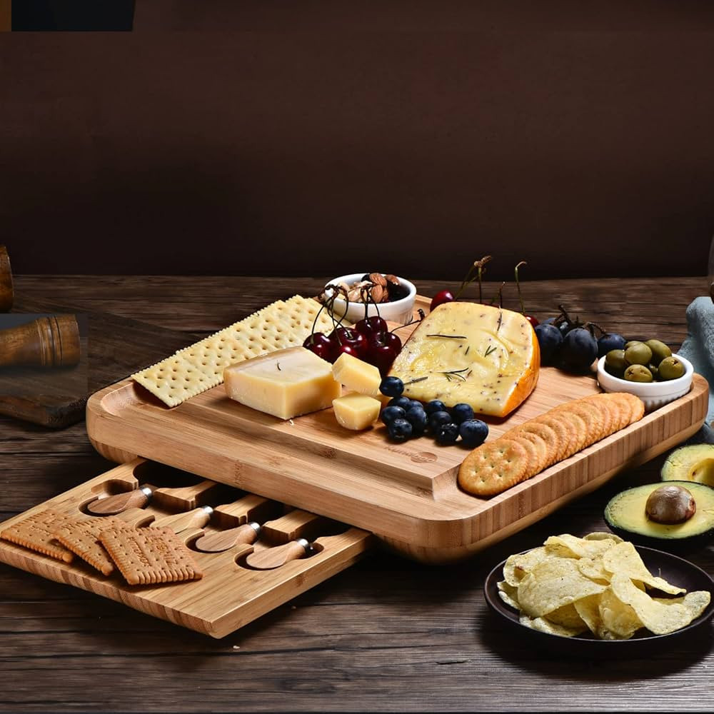 Kunaboo Bamboo Charcuterie Board Set - Climate Pledge Friendly Certified Cheese Board with Knife ... | Amazon (US)