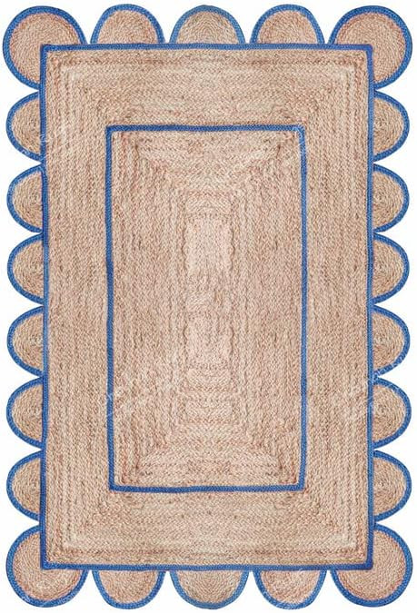 Chouhan Rugs Area Rug Natural Jute Hand Braided Rug Light Blue Scalloped Runner | Amazon (US)
