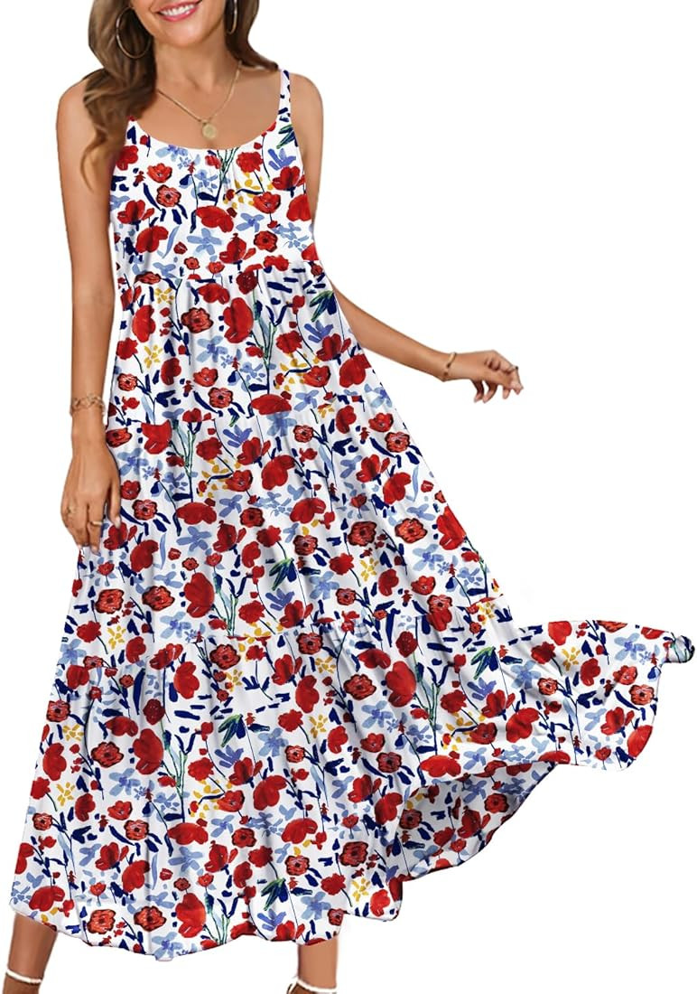 YESNO Summer Dresses for Women Casual Loose Bohemian Floral Dress with Pockets Spaghetti Strap Ma... | Amazon (US)