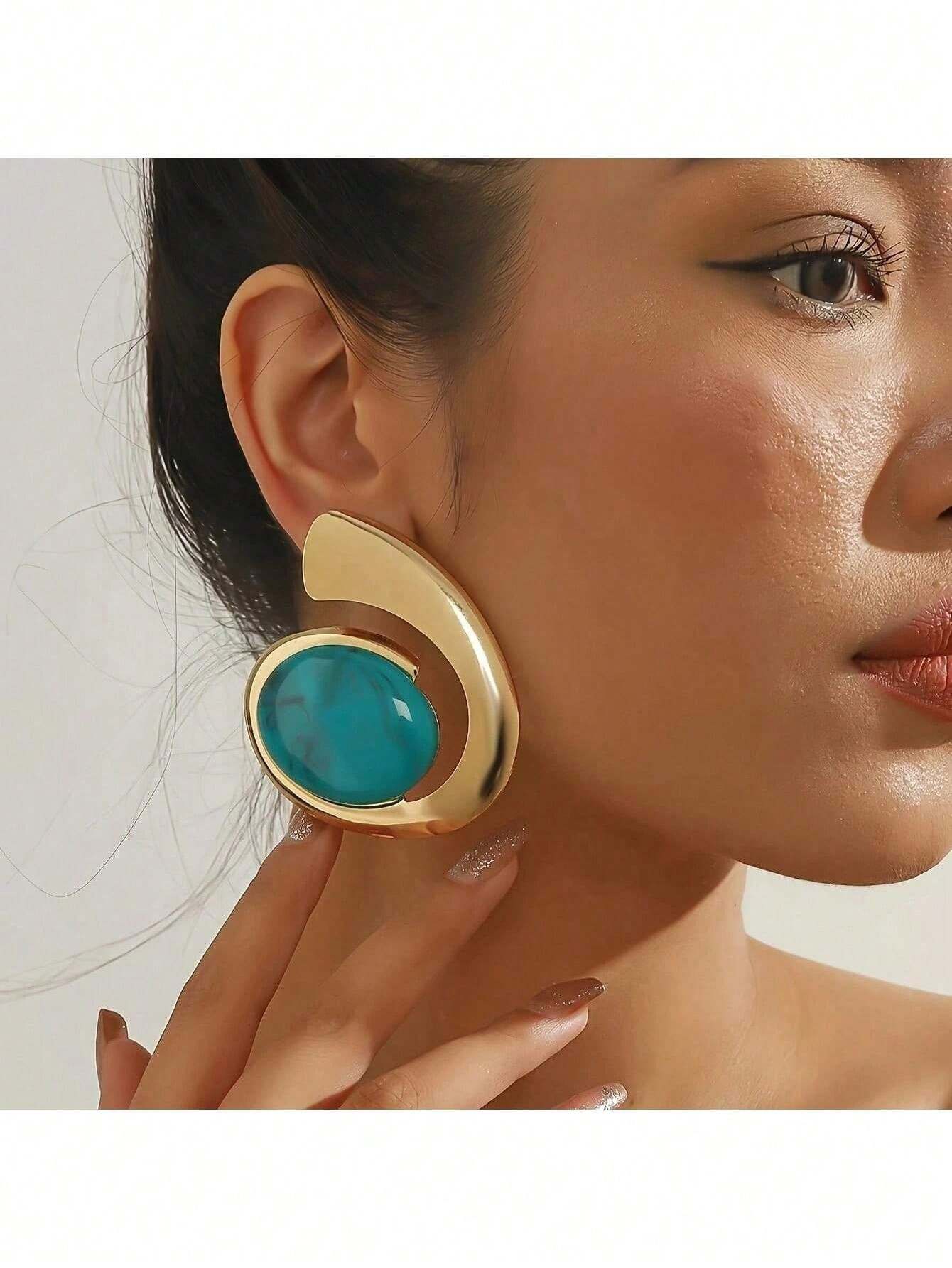 TrendsExaggerated Trendy Earrings With Unique And Personalized Design, Turquoise Decor | SHEIN