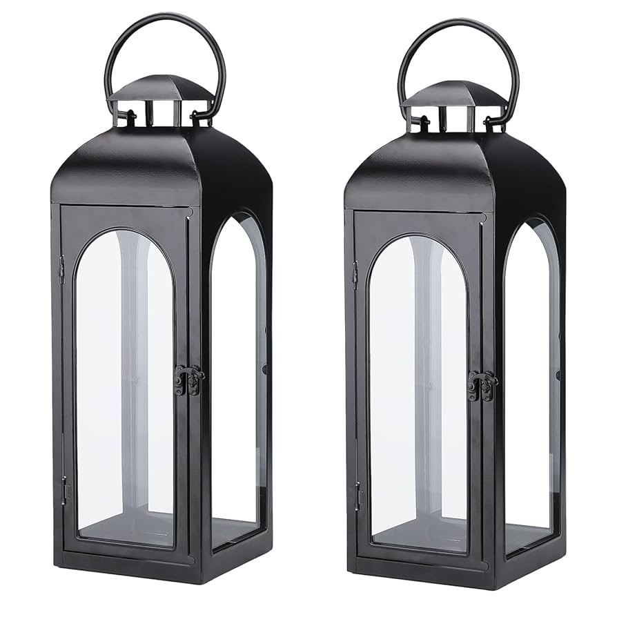 Bdor 2 Pack Large Luxury Lantern Decorative Tall 20 Inches Black Metal Hurricane Lanterns with Te... | Amazon (US)