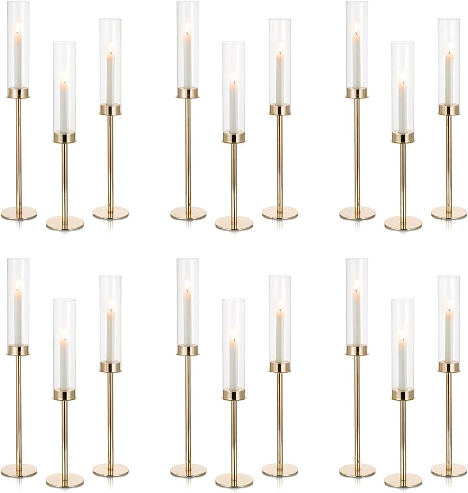 NUPTIO Candle Holders for Table Centerpiece: 18 Pcs 23.6 & 21.7 & 19.7 in Tall Gold Hurricane Can... | Amazon (US)
