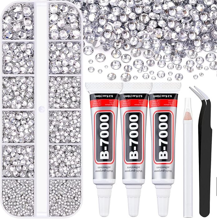 Resin Rhinestones for Crafting with B7000 Jewelry Glue, 1 Box Clear Flatback Crystals with 3Pcs 1... | Amazon (US)