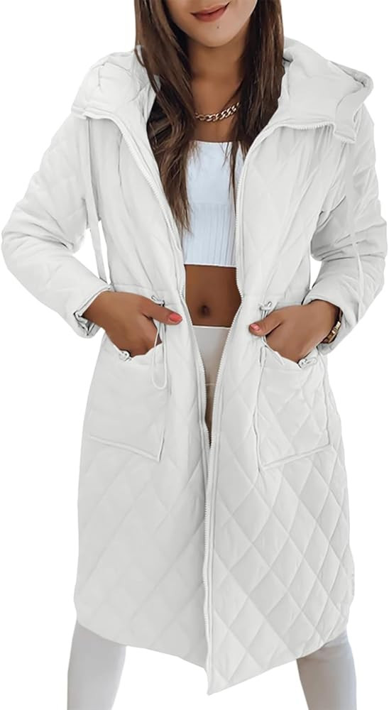 Imily Bela Womens Long Quilted Puffer Jacket Lightweight Zip Up Hooded Drawstring Winter Coats Ou... | Amazon (US)
