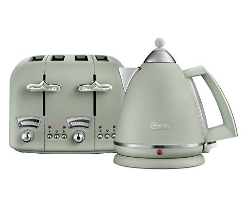 De'Longhi Argento Flora KBX3016 Kettle (3kW) and CTO4 4-Slice Toaster (1800W) (Green) | Amazon (UK)