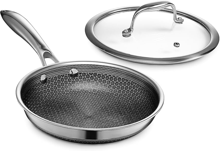 HexClad Hybrid Nonstick 8-Inch Frying Pan with Tempered Glass Lid, Stay-Cool Handle, Dishwasher-F... | Amazon (US)