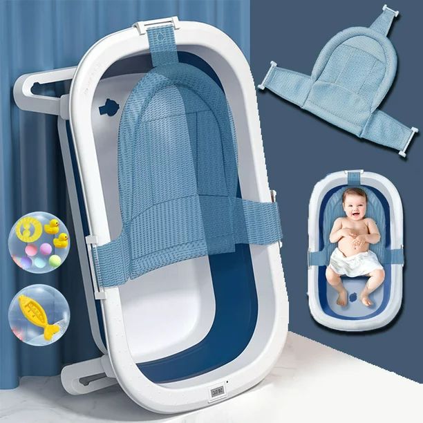 31'' Folding Baby Bathtub Portable Travel Bathtub Washing Tub Multifunctional Bathtub (Blue+pad) | Walmart (US)