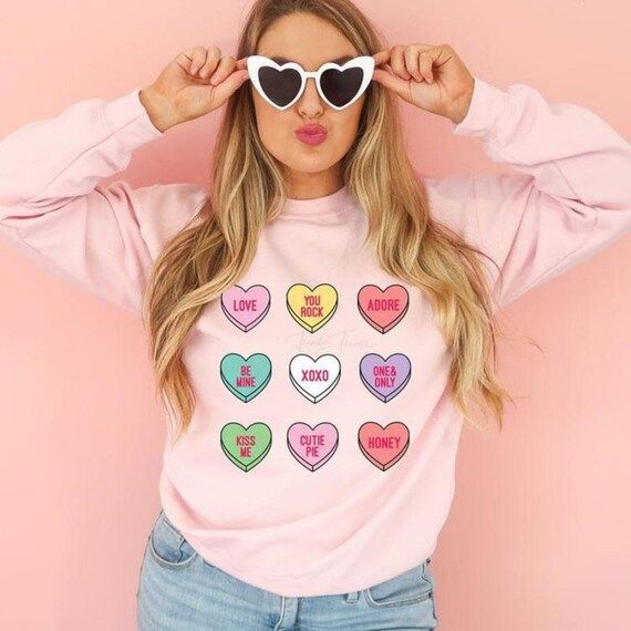 Conversation Hearts Sweatshirt  Valentine Women's | Etsy | Etsy (US)