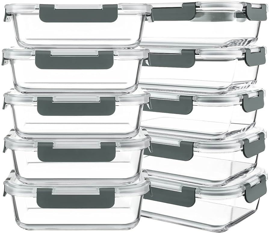 10 Packs 30 oz Glass Meal Prep Containers,Glass Food Storage Containers with Lids,Airtight Lunch ... | Amazon (US)