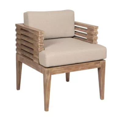 Armen Living Vivid Outdoor Patio Dining Chair in Light Eucalyptus Wood with Taupe Olefin Cushions | Belk