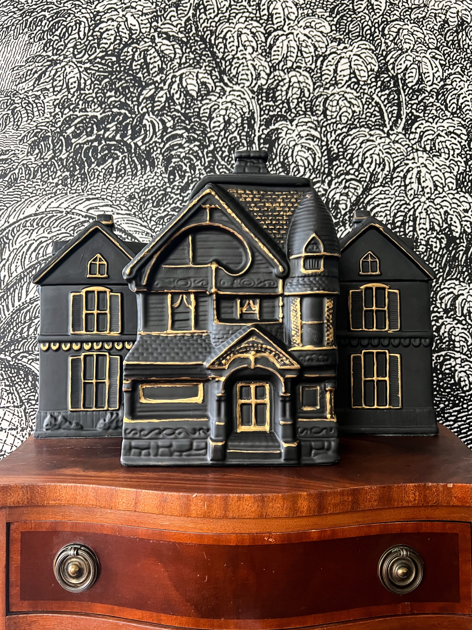 Haunted House Canisters 🖤 Such a simple DIY. Black spray paint and gold leaf Rub n Buff! The perfect Halloween decor 🖤👻

#LTKHoliday #LTKhome #LTKHalloween