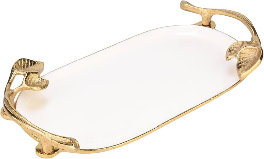 Cruiser’s Caché 15" Serving Tray, Rustic Gold with White Enamel, Handcrafted with Gold Leaf Ha... | Amazon (US)