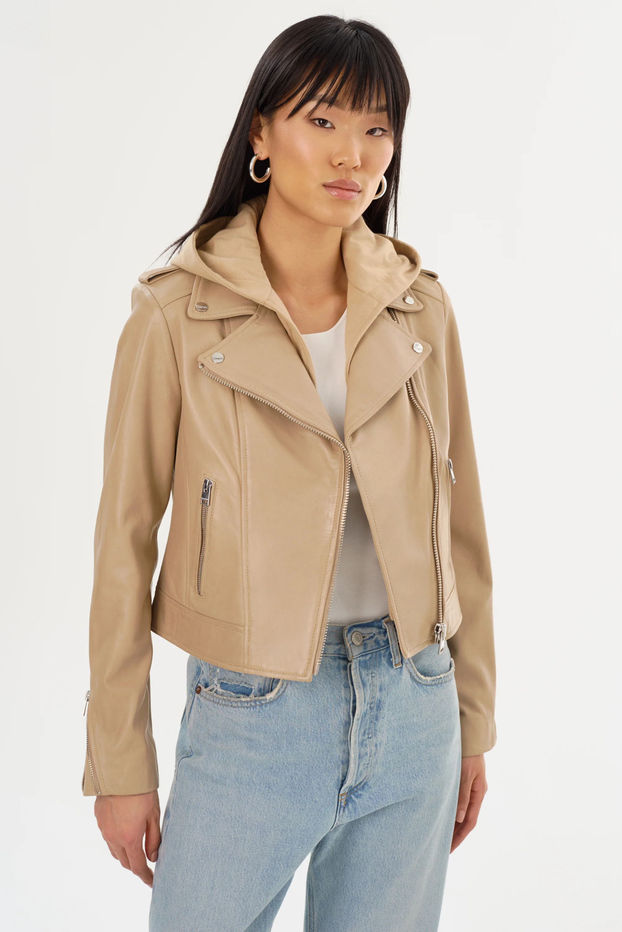 HOLY | Leather Biker Jacket with Removable Hood | LAMARQUE