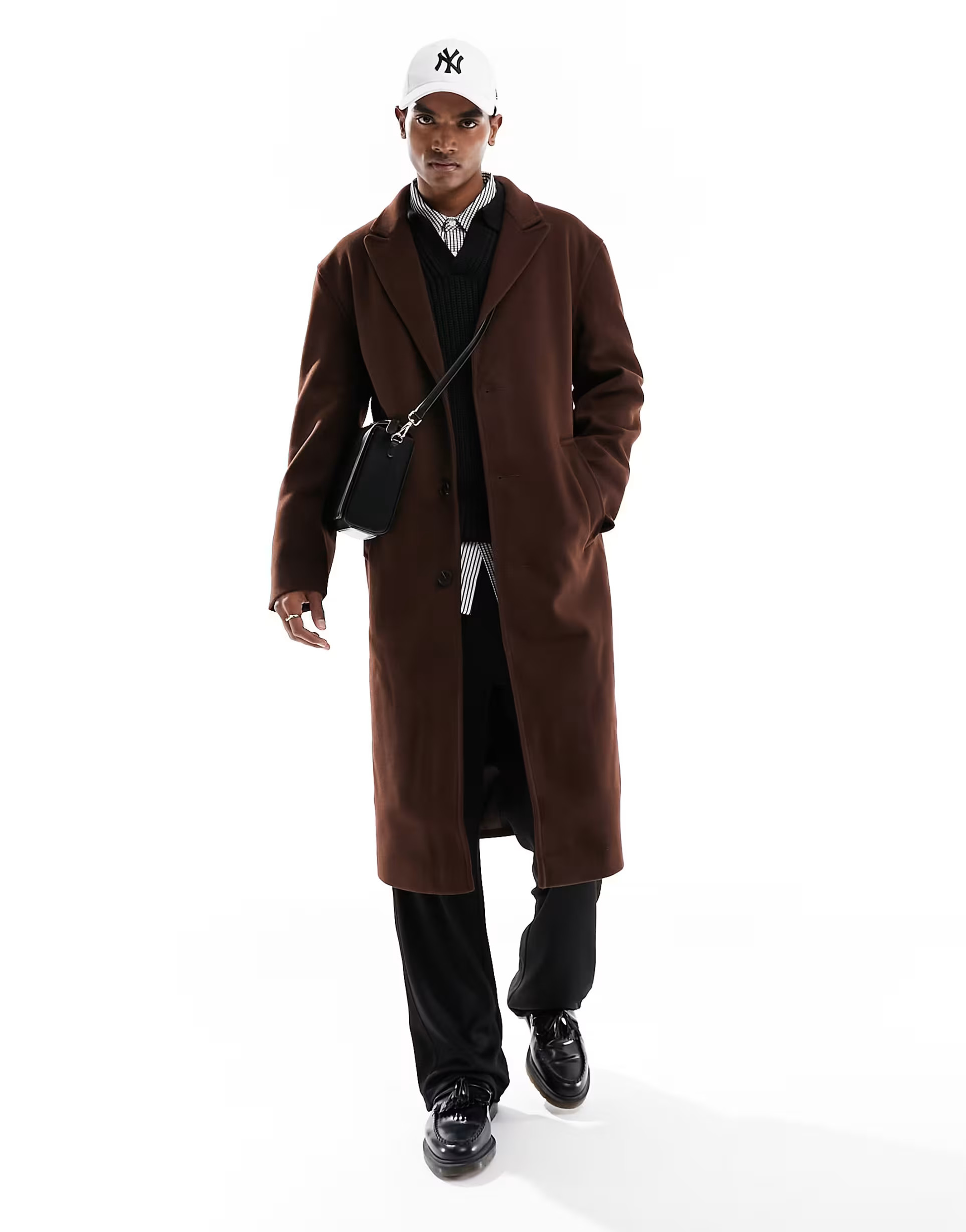ASOS DESIGN relaxed wool look overcoat in brown | ASOS (Global)