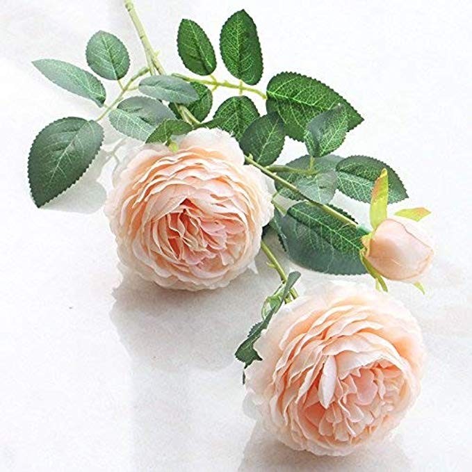 Artfen 5 Pack 3 Heads Artificial Silk European Rose Flower Peony Flower Long Stem Fake Plastic Flowe | Amazon (US)