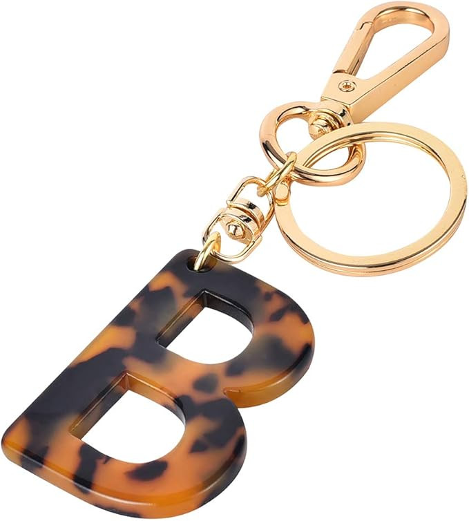 Junyuerly Letter Key Chains Accessories for Women and Girls, Gold Initial Key Ring Acetate Leopar... | Amazon (US)