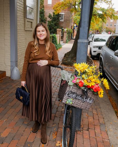 Use code CASHMERE for 20% off this sweater! Comes in tons of colors. This outfit is bump friendly. I’m wearing size small top and size medium skirt. The skirts waistband is completely elastic and very forgiving! The sweater will sit comfortably on your bump, and it is not itchy. 

Cashmere sweater, cashmere on sale, brown sweater, maternity, fall boots, bump friendly outfit

#LTKbaby #LTKsalealert #LTKSeasonal
