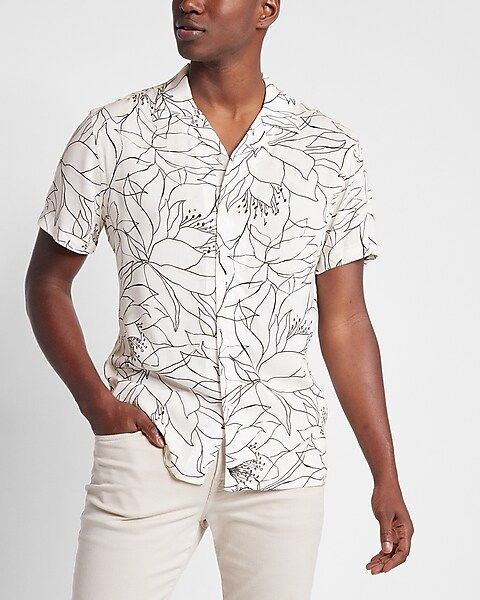 Floral Print Rayon Short Sleeve Shirt | Express