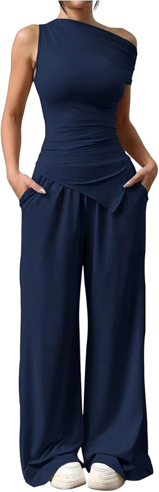 SOLY HUX Women's 2 Piece Outfits Lounge Sets Off The Shoulder Tops Wide Leg Pants Summer Casual M... | Amazon (US)