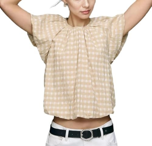 VAOYIU Women's Gingham Ruffle Sleeve Blouse Back Keyhole Detail Casual Lightweight Summer Top | Amazon (US)