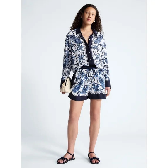 Free Assembly Women's and Women’s Plus Pineapple Print Shirt with Long Sleeves, Sizes XS-4X | Walmart (US)