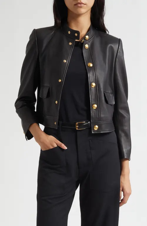 Nili Lotan Hadley Crop Leather Jacket in Black at Nordstrom, Size 8 | Nordstrom