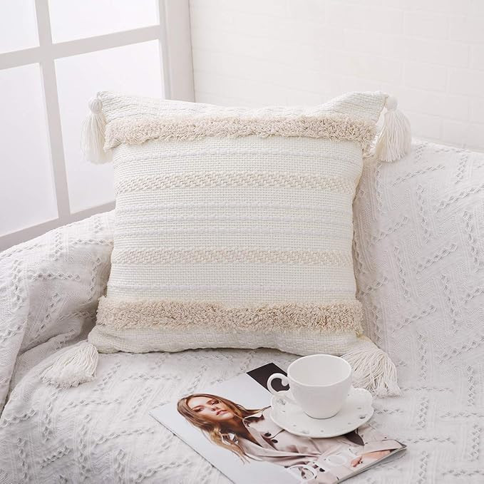 DR.NATURE Boho Throw Pillow Cover for Couch Sofa, 20 x 20 Inch Cotton Hand-Woven Tufted Decorativ... | Amazon (US)