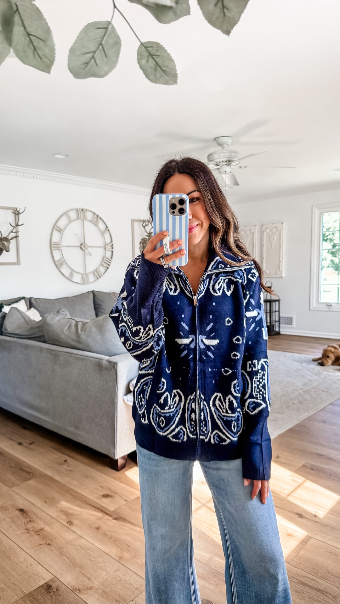 Small cardigan sweater. 25 wide leg jeans. Bandanna sweater.

#LTKOver40 #LTKPetite