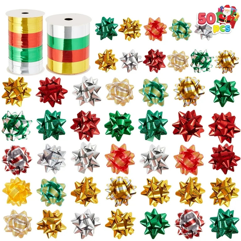 Joyfy 50 Pcs Christmas Gift Bows & Gift Ribbons, 48 Multi-Colored Assorted Size Self Adhesive Bow... | Walmart (US)