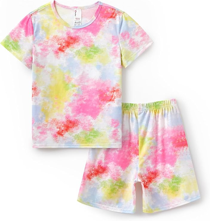 PATPAT Girls Pajamas 2 Piece Short Sleeve PJs Soft Comfy Summer Sleepwear Tie-Dye & Print Pajama ... | Amazon (US)