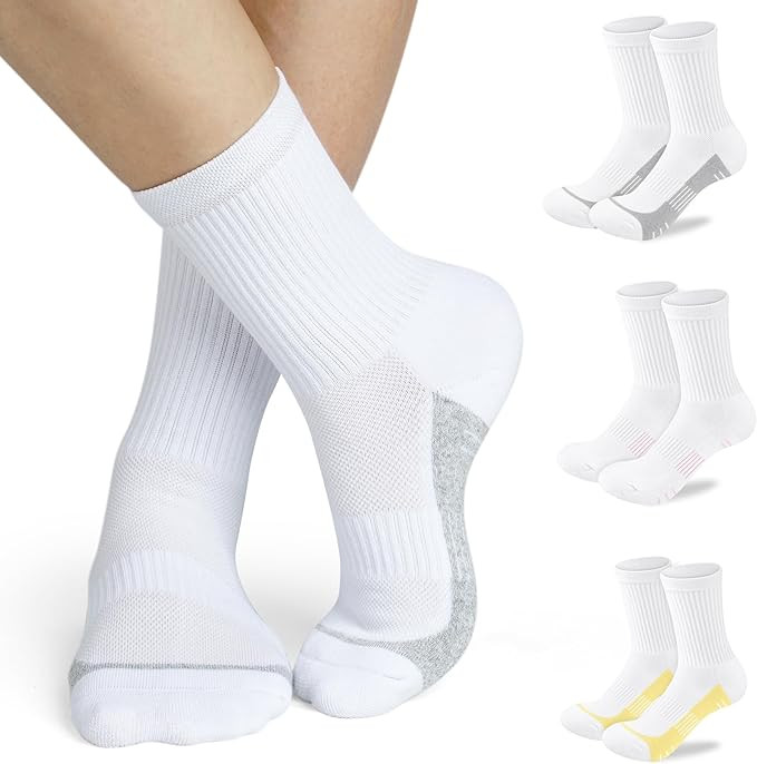 Crew Socks Women Athletic Hiking Running Cushioned Compression Socks 3-5 Pairs | Amazon (US)