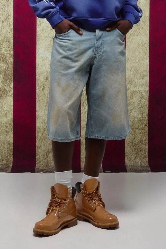 Rigid Dirty Wash Denim Jorts | boohooMAN (US & Canada)