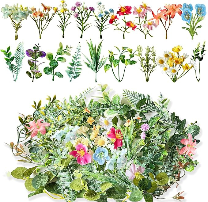 40Pcs Mini Fake Greenery Leaves for Crafts Bulk Artificial Flowers Leaves for DIY Small Bouquets ... | Amazon (US)