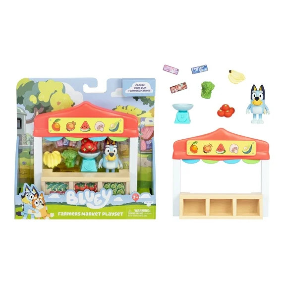 Bluey Farmers Market Mini Playset, Includes Bluey Figure with Shopping Bag, Ages 3+, Toddler toys | Walmart (US)
