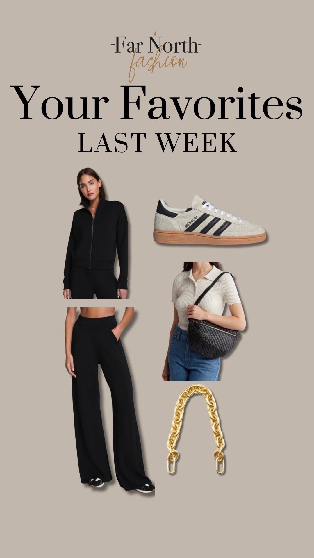 Last week’s best sellers:
1. Spanx AirEssentials track jacket 
2. Spanx AirEssentials wide leg track pants
3. Clare V. Leather belt bag
4. Adidas Spezials
5.. Clare V. shortie chain strap 

Don’t forget to use code LESLIXSPANX for 15% off + free shipping for new customers. That code is expiring soon  

#LTKootd #LTKOver40 #LTKMidsize