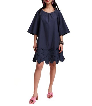 Zennia Poplin Boat Neck 3/4 Sleeve Embroidered Flower Hem Dress | Dillard's