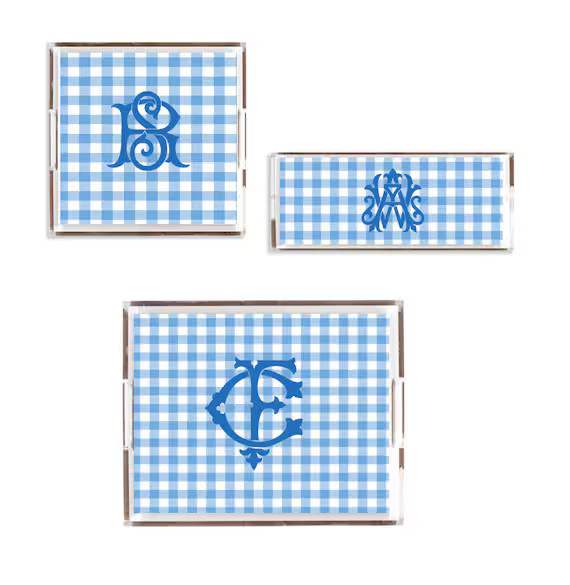 Acrylic tray, Monogrammed gingham tray, Monogrammed tray with insert, Lucite tray with insert, Pe... | Etsy (US)