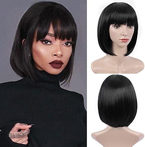 Amazon.com : E-FOREST Black Wig Short Bob Wigs with Bangs for Women Straight Hair Wig Synthetic P... | Amazon (US)